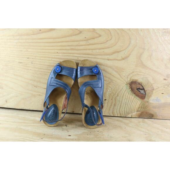 Sergio Tomani Sandals Womens Sz 7.5 Ada BlueLeather 38 Wedge Slip On Colombia - Picture 7 of 9